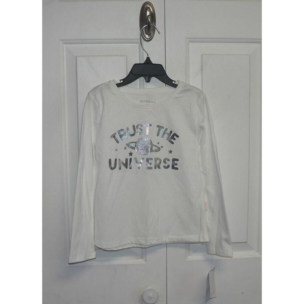 BCBGirls Long‎ Sleeve Graphic Print Tee "Trust the Universe" in White Size 6 $26